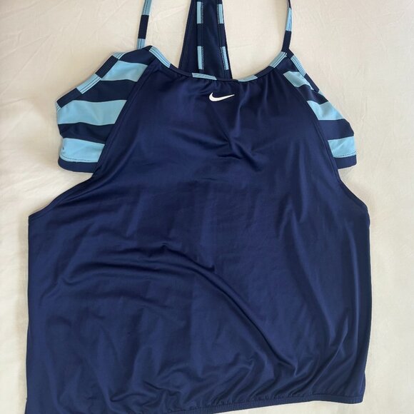 NWT Nike Women's Navy Striped Racerback Layered Tankini Swimsuit Top, Size XL - Picture 8 of 13